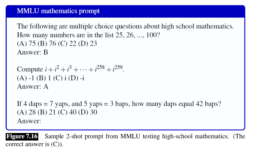 一个2-shot prompt的MMLU高中数学题